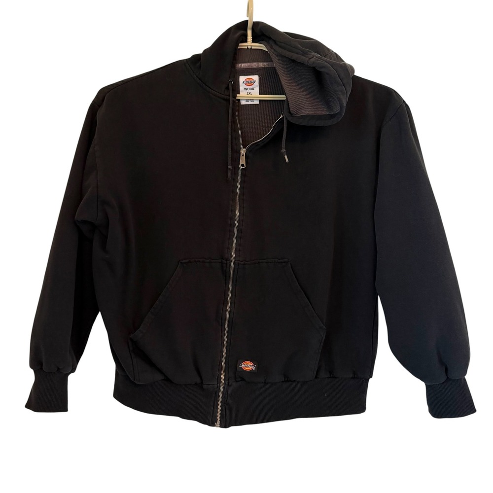 Dickies Workwear Mens 2XL Black Thermal Waffle Lined Full Zip Hoodie Jacket READ